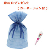 母の日プレゼント　カーネーション付き駄菓子袋詰め(袋カラー：青)